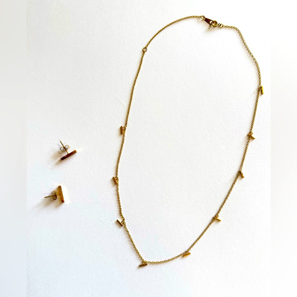 Golden Bar Necklace And Earrings